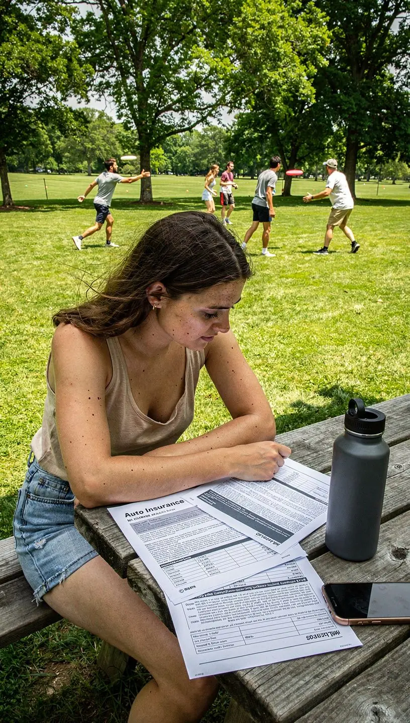 Ilustracja samochodu z napisem "Ubezpieczenie od odpowiedzialności cywilnej" na drzwiach.